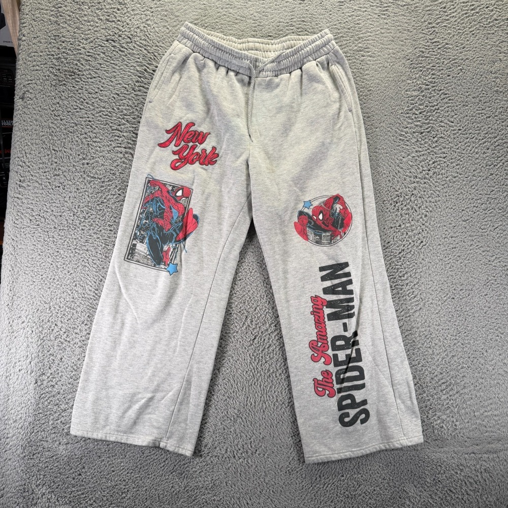 Marvel Sweatpants Men's L Gray Cotton Straight Fleece Lined Spider-Man Graphic